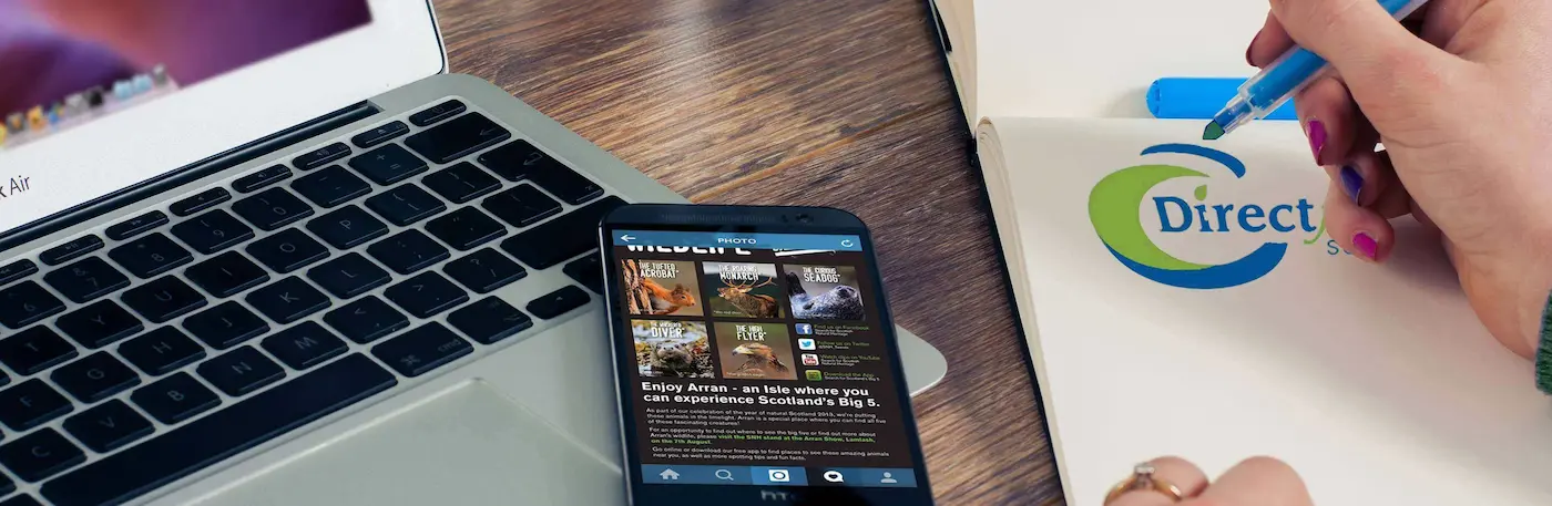 We’re trusted by both local, and global brands to design printed materials that stand out. Image shows our involvement in 'Scotland's Big 5 online and print campaign for NatureScot and our concept and colour exploration for Direct Foods logo visual. G3 Creative leading graphic design studio in Glasgow, Scotland