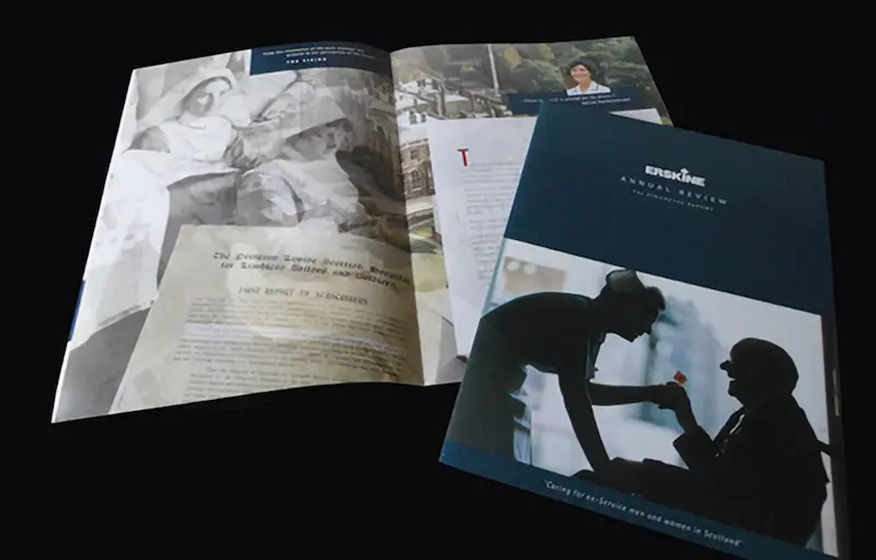 Eye-catching brochure design and advertising by G3 Creative in Glasgow, Scotland. Glasgow-based graphic designers G3 Creative designed annual reports and corporate brochures for Erskine Hospital.