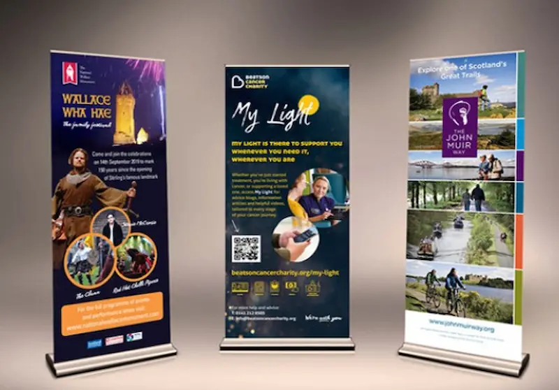 Affordable, jaw-dropping, creative exhibition display design that’ll leave you breathless! Pop-Up Banner Design by G3 Creative in Glasgow, Scotland for National Wallace Monument, Beatson Cancer Charity and John Muir Way.
